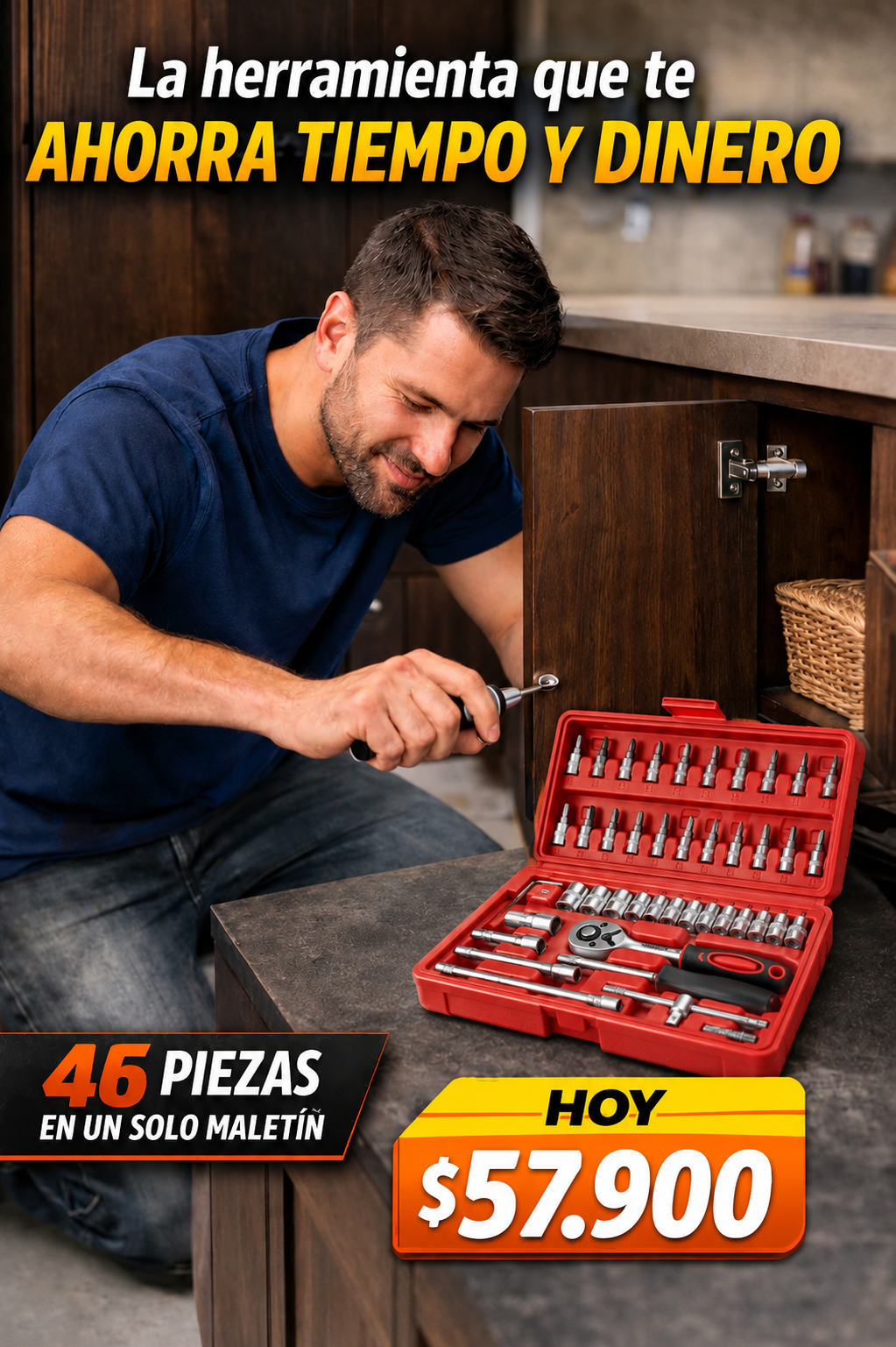 Caja de Herramientas 46 Piezas — Kit Completo para Casa y Carro