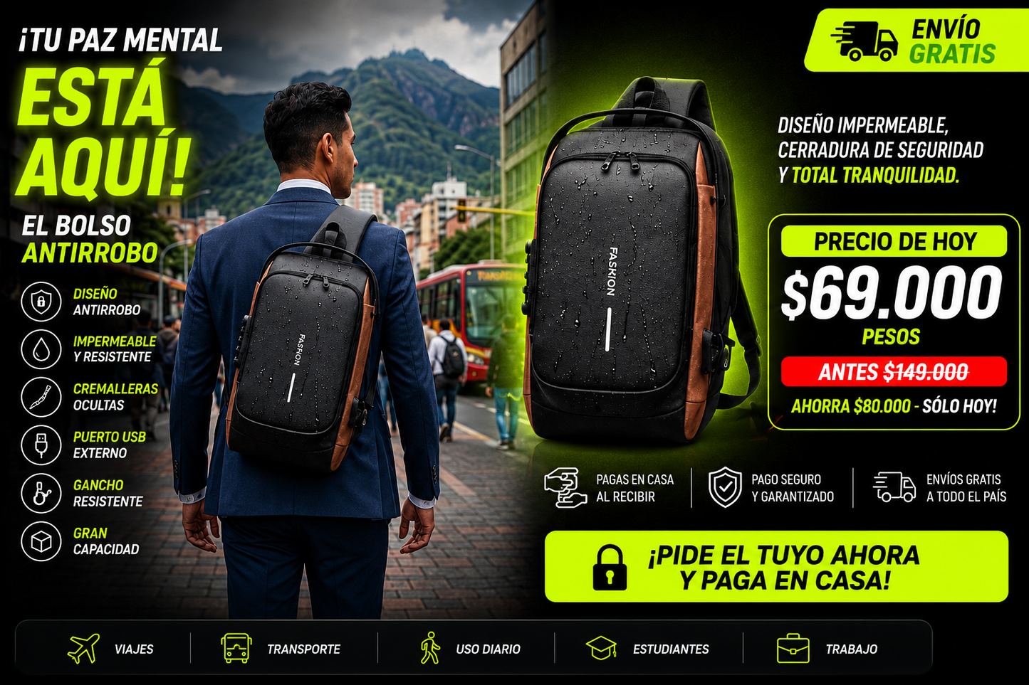 Bolso Antirrobo Impermeable — Viaja y Camina Sin Miedo